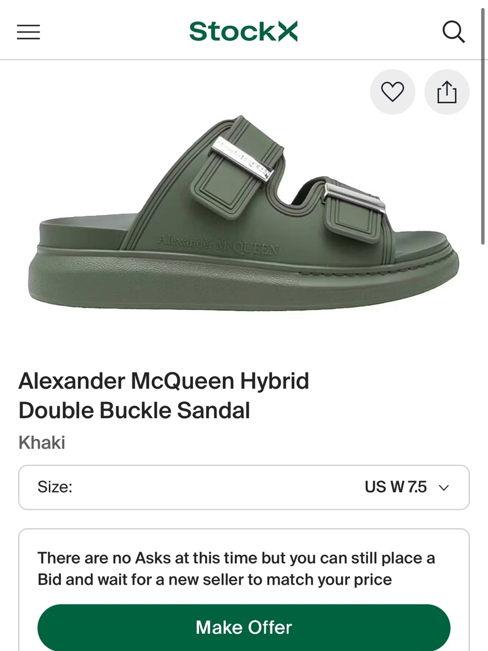 Alexander McQueen Oversized Slide Sandal (Khaki)